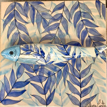 Carregar imagem no visualizador da galeria, Quadro Azulejo Sardinha, Folhagem azul- 24x24cm
