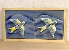 Carregar imagem no visualizador da galeria, Quadro de Andorinhas, Azulejos Pintados à Mão, Clássicos da Cultura Portuguesa, Quadro de Azulejos, Quadro com Moldura, Painel de Azulejos,