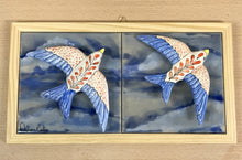 Carregar imagem no visualizador da galeria, Quadro de Andorinhas, Azulejos Pintados à Mão, Clássicos da Cultura Portuguesa, Quadro de Azulejos, Quadro com Moldura, Painel de Azulejos,
