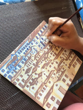 Carregar imagem no visualizador da galeria, Quadro com Pintura Naif, com Moldura de Madeira, Pintura em Azulejo, Arte Naif, pintado à Mão, Decoração, Edição limitada, Pequeno 24x24cm