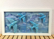 Carregar imagem no visualizador da galeria, Quadro de Azulejo - Revoada de Andorinhas - 23,5x 43,5cm