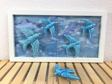 Carregar imagem no visualizador da galeria, Quadro de Azulejo - Revoada de Andorinhas - 23,5x 43,5cm