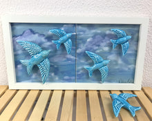 Carregar imagem no visualizador da galeria, Quadro de Azulejo - Revoada de Andorinhas - 23,5x 43,5cm