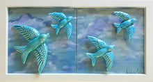 Carregar imagem no visualizador da galeria, Quadro de Azulejo - Revoada de Andorinhas - 23,5x 43,5cm