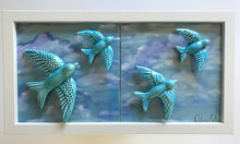 Carregar imagem no visualizador da galeria, Quadro de Azulejo - Revoada de Andorinhas - 23,5x 43,5cm