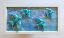 Carregar imagem no visualizador da galeria, Quadro de Azulejo - Revoada de Andorinhas - 23,5x 43,5cm