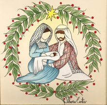 Carregar imagem no visualizador da galeria, Presépio de cerâmica, Quadro de presépio, azulejo pintado á mão, pintura de presépio, painel de azulejo, religioso, arte em azulejo, Natal