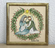 Carregar imagem no visualizador da galeria, Presépio de cerâmica, Quadro de presépio, azulejo pintado á mão, pintura de presépio, painel de azulejo, religioso, arte em azulejo, Natal