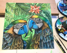Carregar imagem no visualizador da galeria, Quadro de Araras, pintura acrilica, tela emoldurada