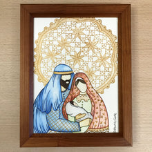 Carregar imagem no visualizador da galeria, Quadro pintado à mão em aquarela, pintura em papel, aguarela, quadro com moldura, presépio, pintura de presépio de Natal, religioso