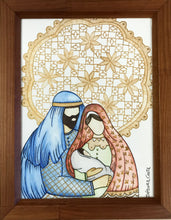 Carregar imagem no visualizador da galeria, Quadro pintado à mão em aquarela, pintura em papel, aguarela, quadro com moldura, presépio, pintura de presépio de Natal, religioso