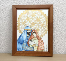 Carregar imagem no visualizador da galeria, Quadro pintado à mão em aquarela, pintura em papel, aguarela, quadro com moldura, presépio, pintura de presépio de Natal, religioso
