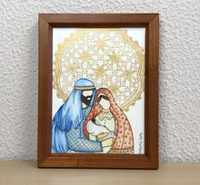 Carregar imagem no visualizador da galeria, Quadro pintado à mão em aquarela, pintura em papel, aguarela, quadro com moldura, presépio, pintura de presépio de Natal, religioso