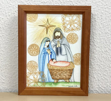 Carregar imagem no visualizador da galeria, Quadro pintado à mão em aquarela, pintura em papel, aguarela, quadro com moldura, presépio, pintura de presépio de Natal, religioso