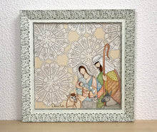 Carregar imagem no visualizador da galeria, Presépio de cerâmica, Quadro de presépio, azulejo pintado á mão, pintura de presépio, painel de azulejo, religioso, arte em azulejo, Natal