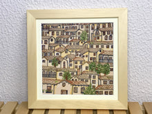 Carregar imagem no visualizador da galeria, Quadro com Pintura Naif, com Moldura de Madeira, Pintura em Azulejo, Arte Naif, pintado à Mão, Decoração, Edição limitada, Pequeno 24x24cm