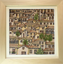 Carregar imagem no visualizador da galeria, Quadro com Pintura Naif, com Moldura de Madeira, Pintura em Azulejo, Arte Naif, pintado à Mão, Decoração, Edição limitada, Pequeno 24x24cm