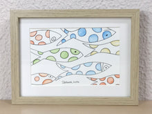 Carregar imagem no visualizador da galeria, Quadrinho pintado à mão em aguarela, com moldura, pexinhos coloridos, pequena moldura, arte decorativa, pintura em papel, pintura aquarela