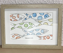 Carregar imagem no visualizador da galeria, Quadrinho pintado à mão em aguarela, com moldura, pexinhos coloridos, pequena moldura, arte decorativa, pintura em papel, pintura aquarela