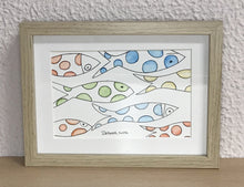 Carregar imagem no visualizador da galeria, Quadrinho pintado à mão em aguarela, com moldura, pexinhos coloridos, pequena moldura, arte decorativa, pintura em papel, pintura aquarela