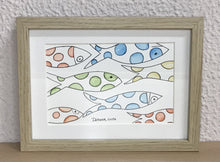 Carregar imagem no visualizador da galeria, Quadrinho pintado à mão em aguarela, com moldura, pexinhos coloridos, pequena moldura, arte decorativa, pintura em papel, pintura aquarela