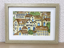 Carregar imagem no visualizador da galeria, Quadrinho Pintado à Mão em Aguarela, com Moldura, Pintura Naif, Pequena Moldura, Arte Decorativa, Pintura em Papel, Aquarela, Casinhas