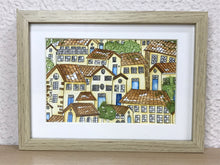 Carregar imagem no visualizador da galeria, Quadrinho Pintado à Mão em Aguarela, com Moldura, Pintura Naif, Pequena Moldura, Arte Decorativa, Pintura em Papel, Aquarela, Casinhas