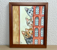 Carregar imagem no visualizador da galeria, Quadrinho pintado à mão em aguarela, com moldura, gato colorido, pequena moldura, arte decorativa, pintura em papel, pintura aquarela, pet