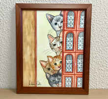 Carregar imagem no visualizador da galeria, Quadrinho pintado à mão em aguarela, com moldura, gato colorido, pequena moldura, arte decorativa, pintura em papel, pintura aquarela, pet