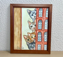 Carregar imagem no visualizador da galeria, Quadrinho pintado à mão em aguarela, com moldura, gato colorido, pequena moldura, arte decorativa, pintura em papel, pintura aquarela, pet