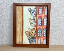 Carregar imagem no visualizador da galeria, Quadrinho pintado à mão em aguarela, com moldura, gato colorido, pequena moldura, arte decorativa, pintura em papel, pintura aquarela, pet