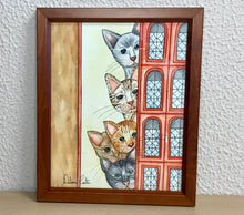 Carregar imagem no visualizador da galeria, Quadrinho pintado à mão em aguarela, com moldura, gato colorido, pequena moldura, arte decorativa, pintura em papel, pintura aquarela, pet