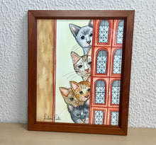 Carregar imagem no visualizador da galeria, Quadrinho pintado à mão em aguarela, com moldura, gato colorido, pequena moldura, arte decorativa, pintura em papel, pintura aquarela, pet