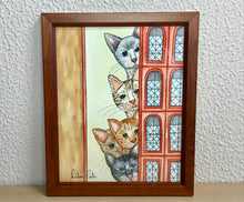 Carregar imagem no visualizador da galeria, Quadrinho pintado à mão em aguarela, com moldura, gato colorido, pequena moldura, arte decorativa, pintura em papel, pintura aquarela, pet