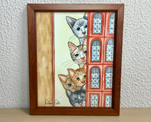 Carregar imagem no visualizador da galeria, Quadrinho pintado à mão em aguarela, com moldura, gato colorido, pequena moldura, arte decorativa, pintura em papel, pintura aquarela, pet