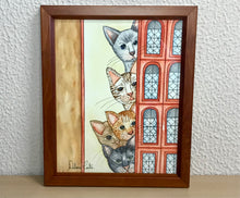 Carregar imagem no visualizador da galeria, Quadrinho pintado à mão em aguarela, com moldura, gato colorido, pequena moldura, arte decorativa, pintura em papel, pintura aquarela, pet