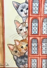 Carregar imagem no visualizador da galeria, Quadrinho pintado à mão em aguarela, com moldura, gato colorido, pequena moldura, arte decorativa, pintura em papel, pintura aquarela, pet