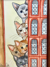 Carregar imagem no visualizador da galeria, Quadrinho pintado à mão em aguarela, com moldura, gato colorido, pequena moldura, arte decorativa, pintura em papel, pintura aquarela, pet