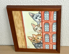 Carregar imagem no visualizador da galeria, Quadrinho pintado à mão em aguarela, com moldura, gato colorido, pequena moldura, arte decorativa, pintura em papel, pintura aquarela, pet