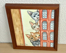 Carregar imagem no visualizador da galeria, Quadrinho pintado à mão em aguarela, com moldura, gato colorido, pequena moldura, arte decorativa, pintura em papel, pintura aquarela, pet