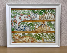 Carregar imagem no visualizador da galeria, Quadrinho pintado à mão em aguarela, com moldura, gato colorido, pequena moldura, arte decorativa, pintura em papel, pintura aquarela, pet