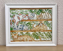 Carregar imagem no visualizador da galeria, Quadrinho pintado à mão em aguarela, com moldura, gato colorido, pequena moldura, arte decorativa, pintura em papel, pintura aquarela, pet