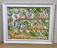 Carregar imagem no visualizador da galeria, Quadrinho pintado à mão em aguarela, com moldura, gato colorido, pequena moldura, arte decorativa, pintura em papel, pintura aquarela, pet