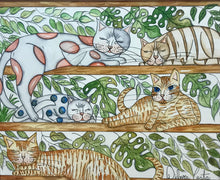 Carregar imagem no visualizador da galeria, Quadrinho pintado à mão em aguarela, com moldura, gato colorido, pequena moldura, arte decorativa, pintura em papel, pintura aquarela, pet