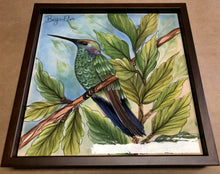 Carregar imagem no visualizador da galeria, Quadro de Azulejo, Pintado à Mão, com modura, Pintura Original, Natureza, Pássaro, Decoração, Arte, Tropical, Floresta, Ave, Beija-Flor