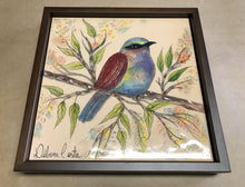 Carregar imagem no visualizador da galeria, Cópia de Quadro de Azulejo, Pintado à Mão, com modura, Pintura Original, Natureza, Pássaro, Decoração, Arte, Tropical, Floresta, Ave, pássaro colorido