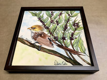 Carregar imagem no visualizador da galeria, Quadro de Azulejo, Pintado à Mão, com modura, Pintura Original, Natureza, Pássaro, Decoração, Arte, Tropical, Floresta, Ave, Anú-Branco