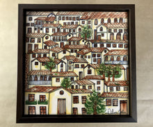 Carregar imagem no visualizador da galeria, Quadro com Pintura Naif, com Moldura de Madeira, Pintura em Azulejo, Arte Naif, pintado à Mão, Decoração, Edição limitada, Pequeno 24x24cm