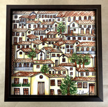 Carregar imagem no visualizador da galeria, Quadro com Pintura Naif, com Moldura de Madeira, Pintura em Azulejo, Arte Naif, pintado à Mão, Decoração, Edição limitada, Pequeno 24x24cm