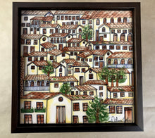 Carregar imagem no visualizador da galeria, Quadro com Pintura Naif, com Moldura de Madeira, Pintura em Azulejo, Arte Naif, pintado à Mão, Decoração, Edição limitada, Pequeno 24x24cm